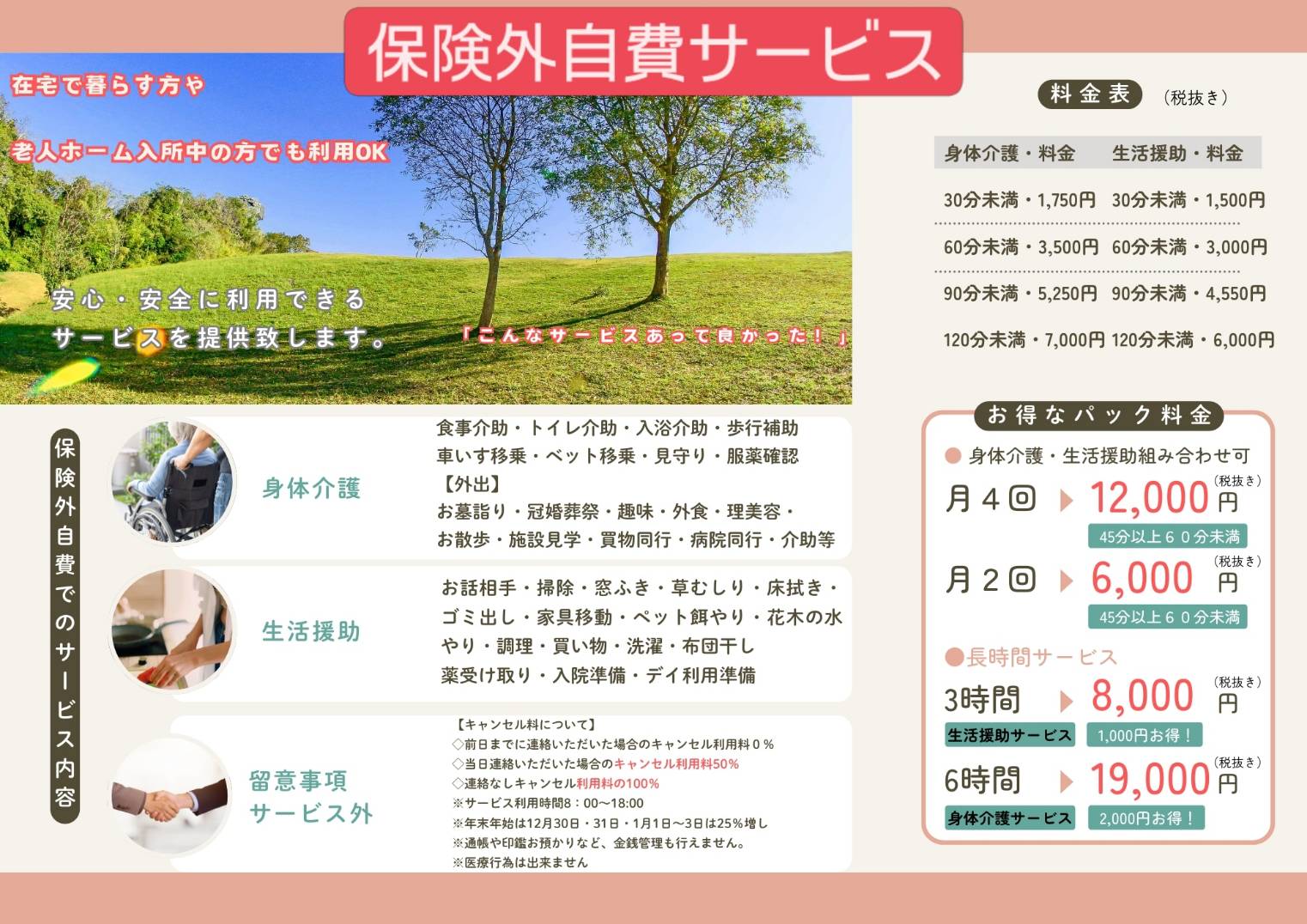 保険外自費サービスのご案内（横長バナー）
